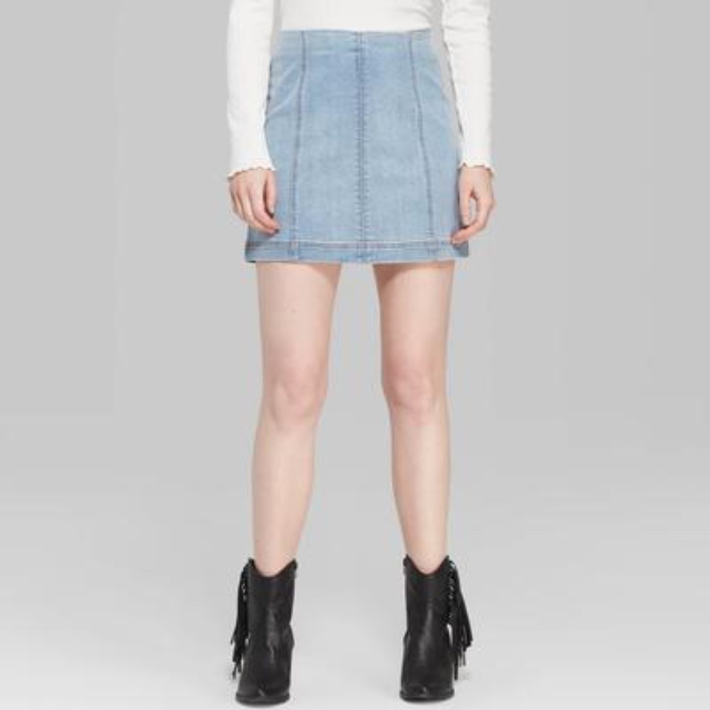 Blue Seamed Denim Mini Skirt